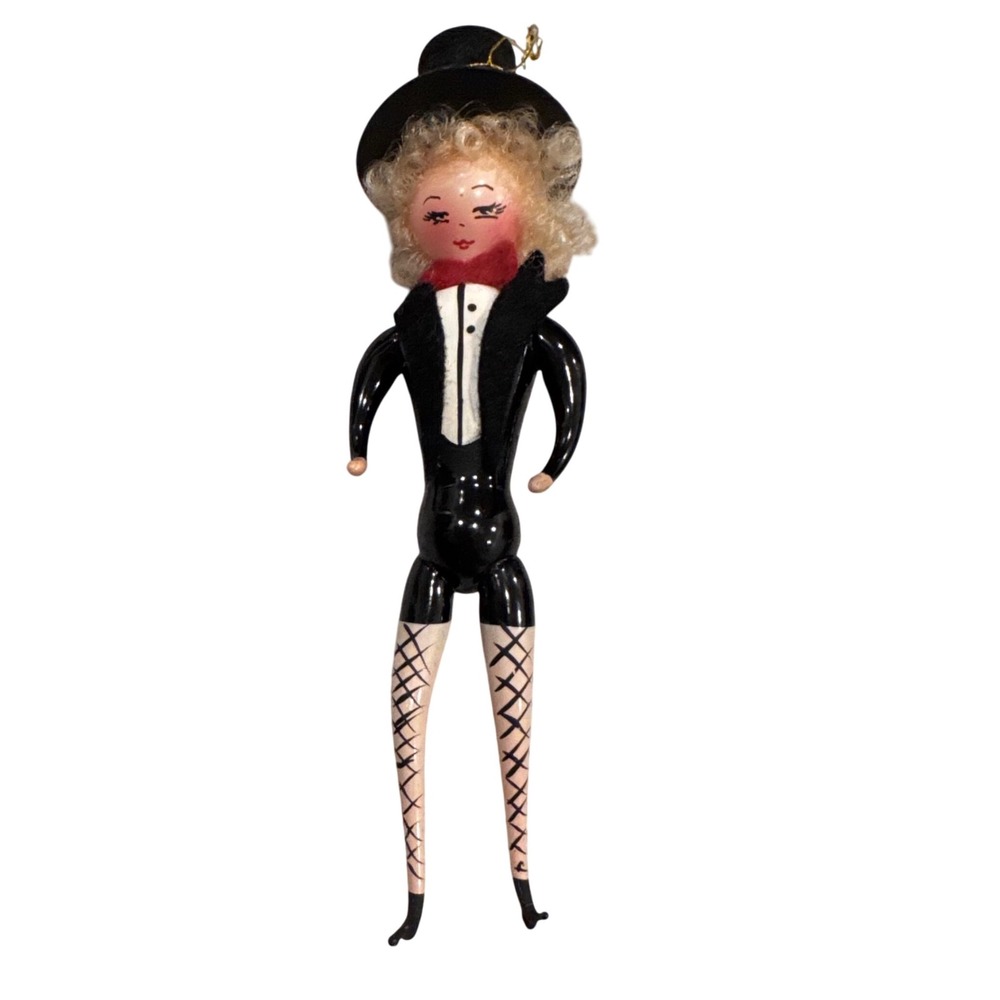 Vintage De Carlini Blonde Curly Haired Dancer Top Hat‎ Tuxedo Fishnet Stockings